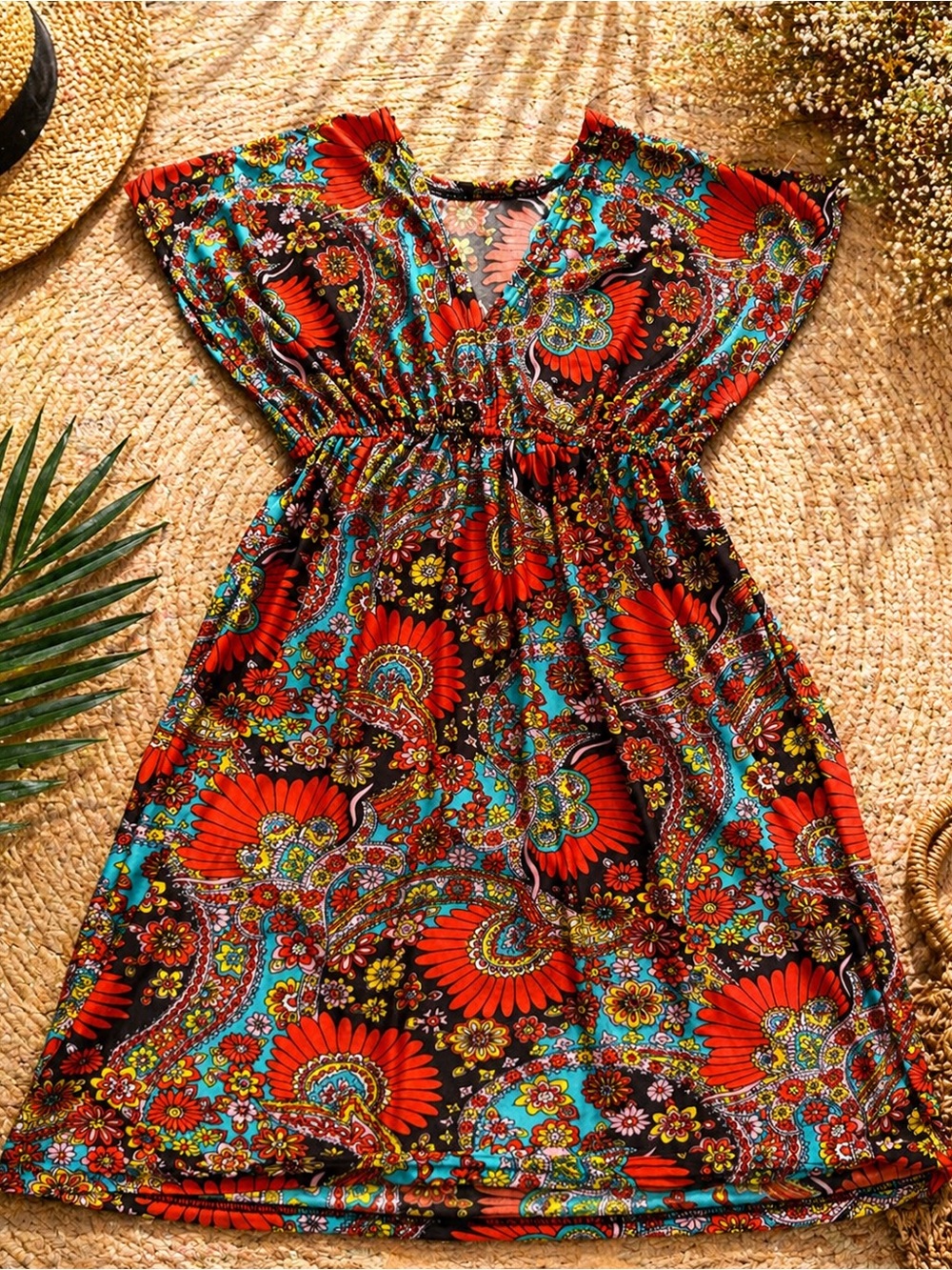 Bold Floral Boho Mini Dress